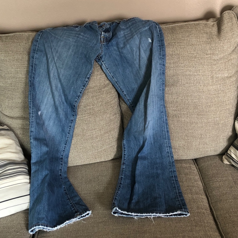 Lucky Brand Medium Blue Flared Jeans with Raw Hem